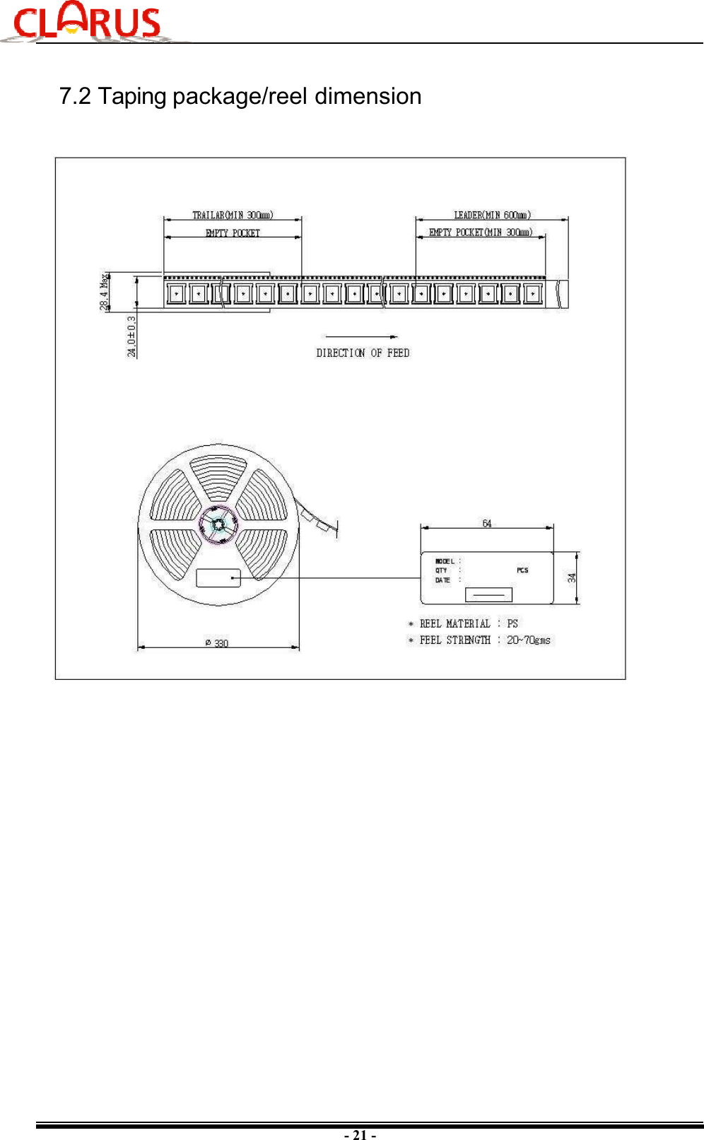 - 21 - 7.2 Taping package/reel dimension 