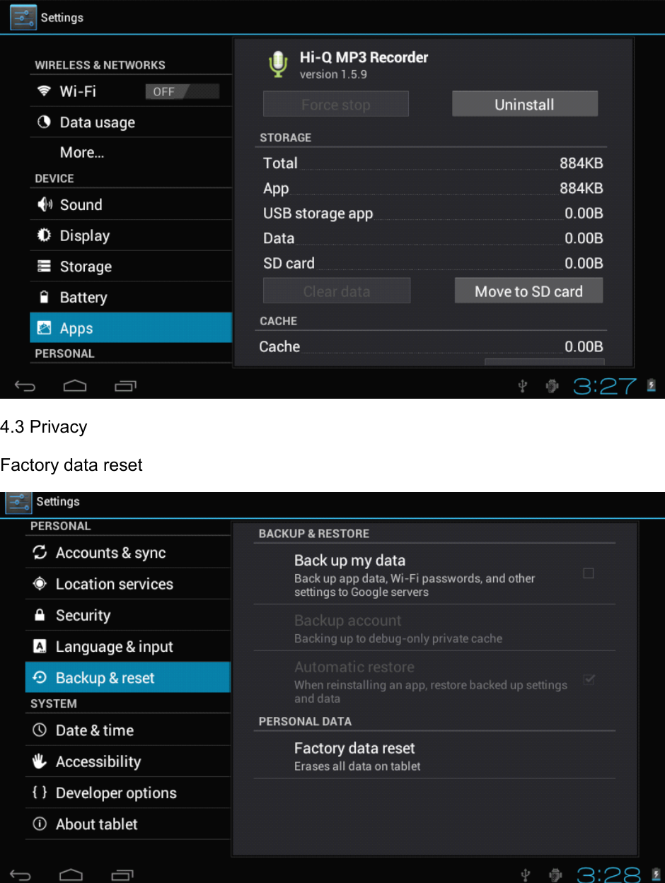  4.3 Privacy Factory data reset     