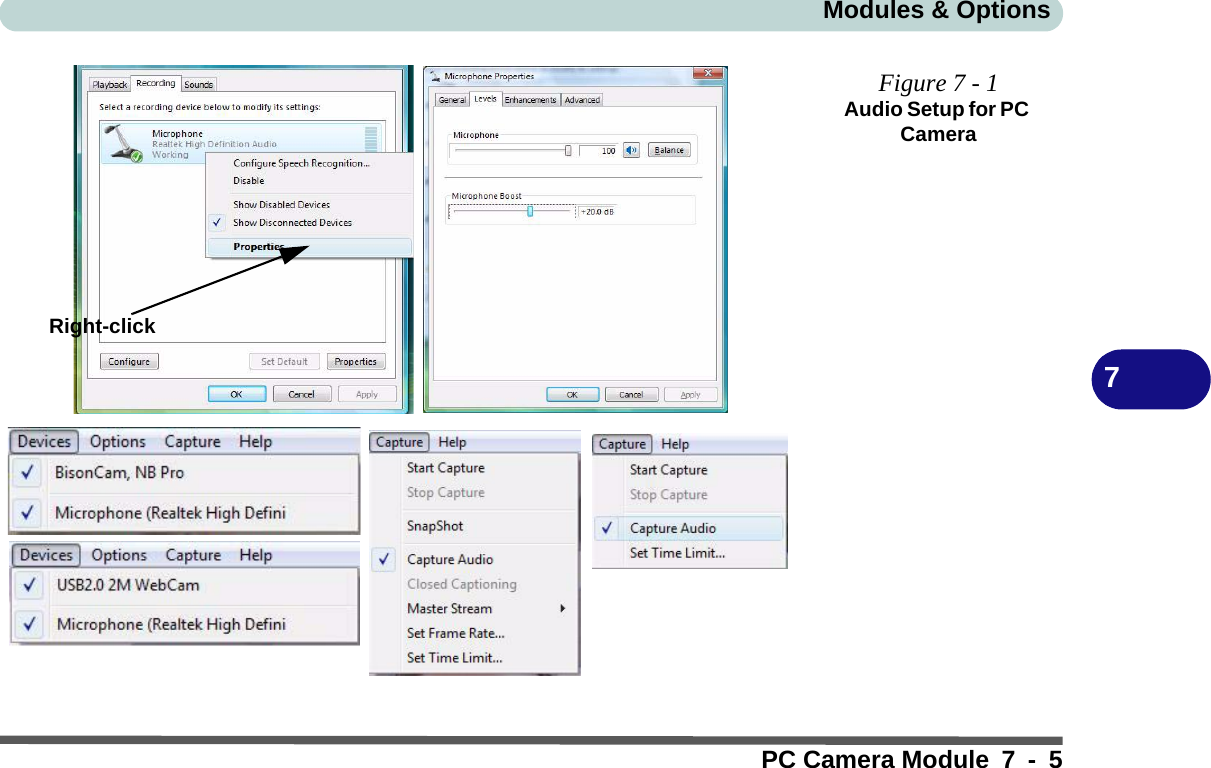 Modules &amp; OptionsPC Camera Module 7 - 57Figure 7 - 1Audio Setup for PC CameraRight-click