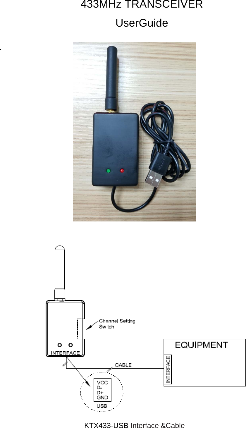 433MHz TRANSCEIVER  UserGuide   .                                             KTX433-USB Interface &amp;Cable  