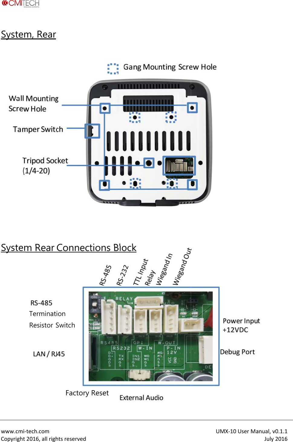  www.cmiCopyrightSyste            Syste    i‐tech.comt2016,allrighm, Rear m Rear CTerminatiResistor ShtsreservedConnect ion Switch Factory tions BloReset ock  UMMX‐10UserMaanual,v0.1.1July2016