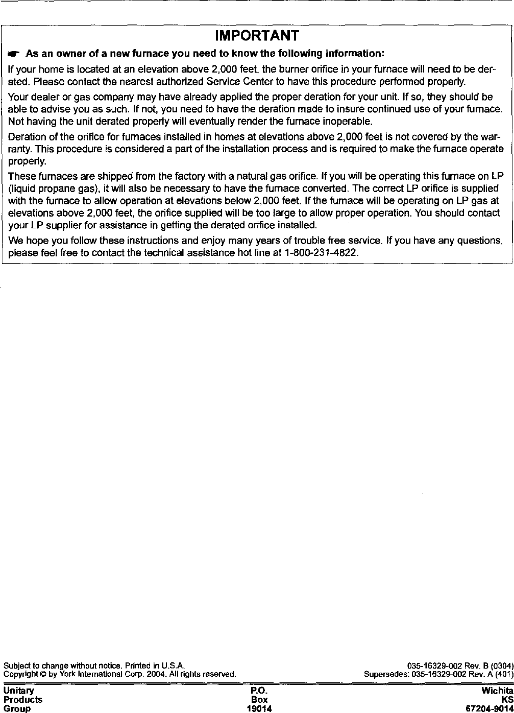 Page 8 of 8 - COLEMAN Furnace/Heater, Gas Manual L0611387