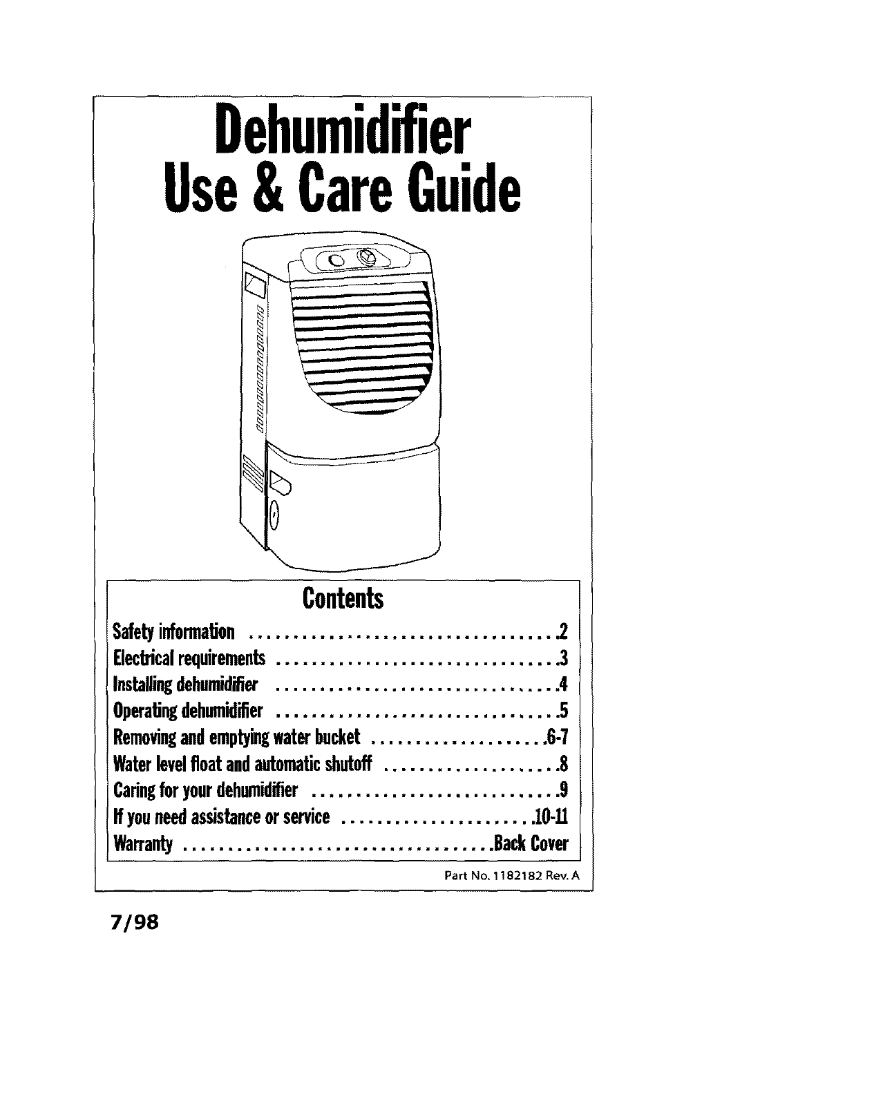 Comfort Aire Dehumidifier Manual L0312090