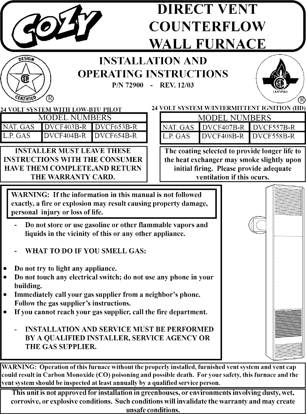 COZY Furnace Wall Manual L0805258