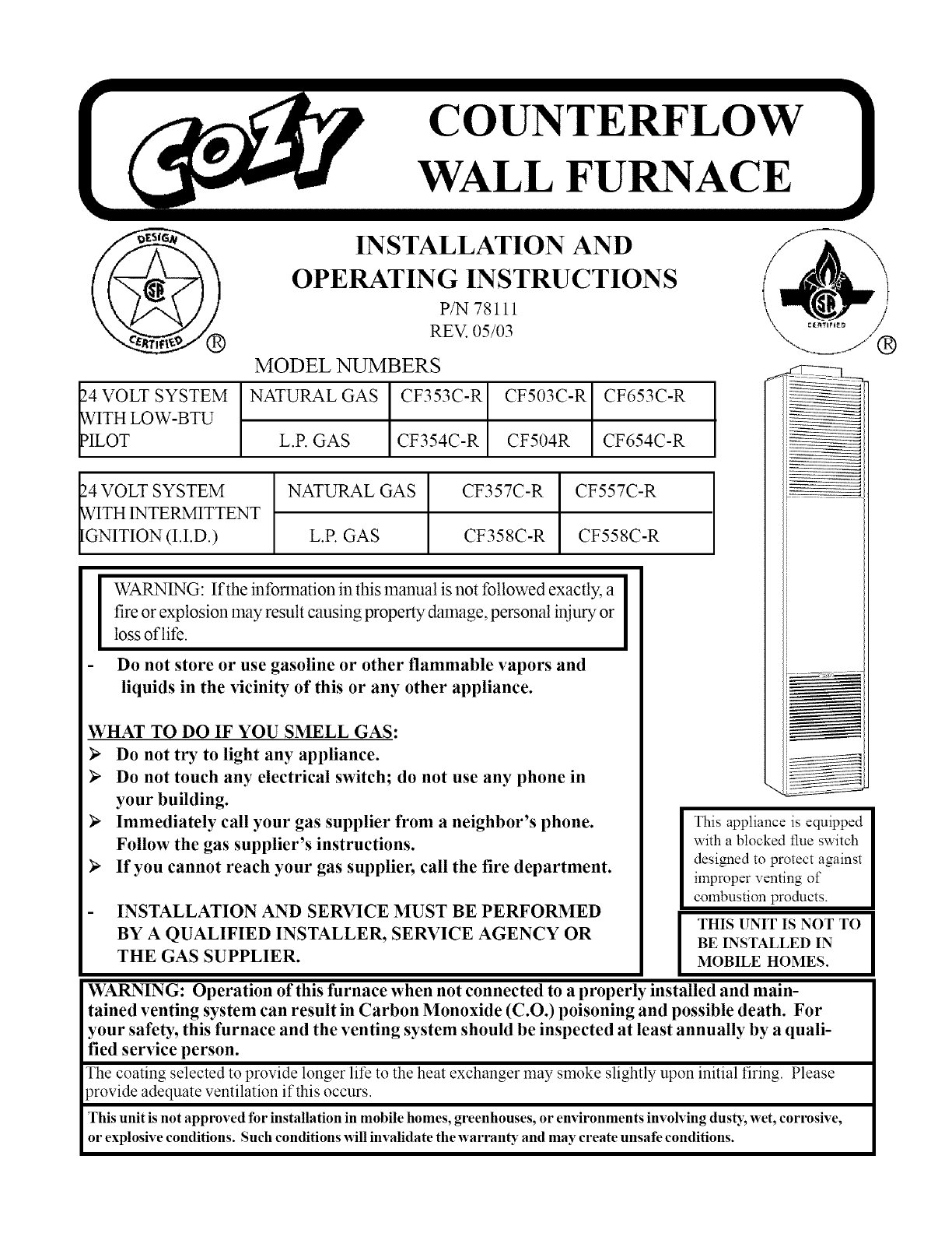 COZY Furnace Wall Manual L0805260