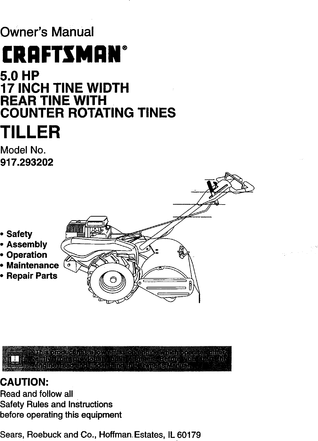 CRAFTSMAN Rear Tine, Gas Tiller Manual 98120032