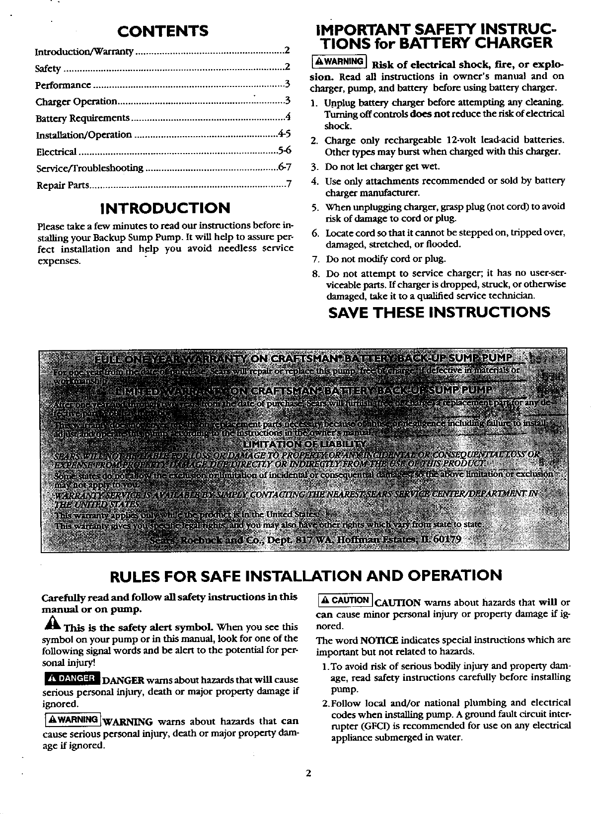 Page 2 of 8 - CRAFTSMAN  Sump Pump Manual 99010020