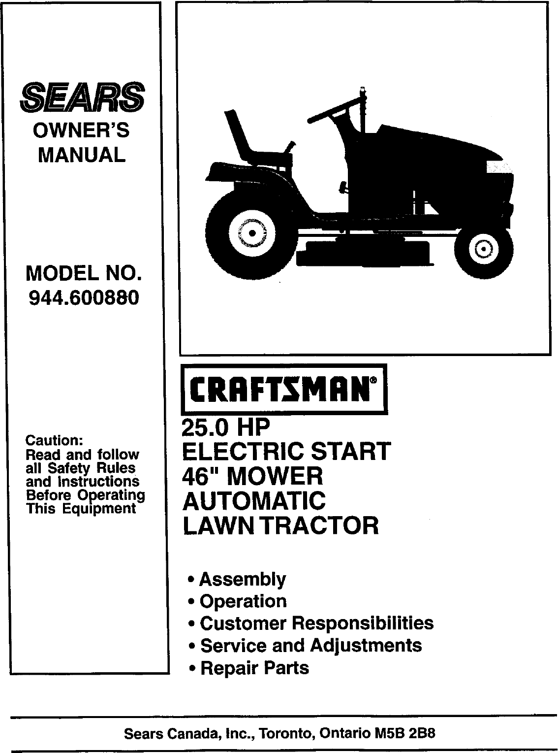 Craftsman Lawn Tractor Manual L