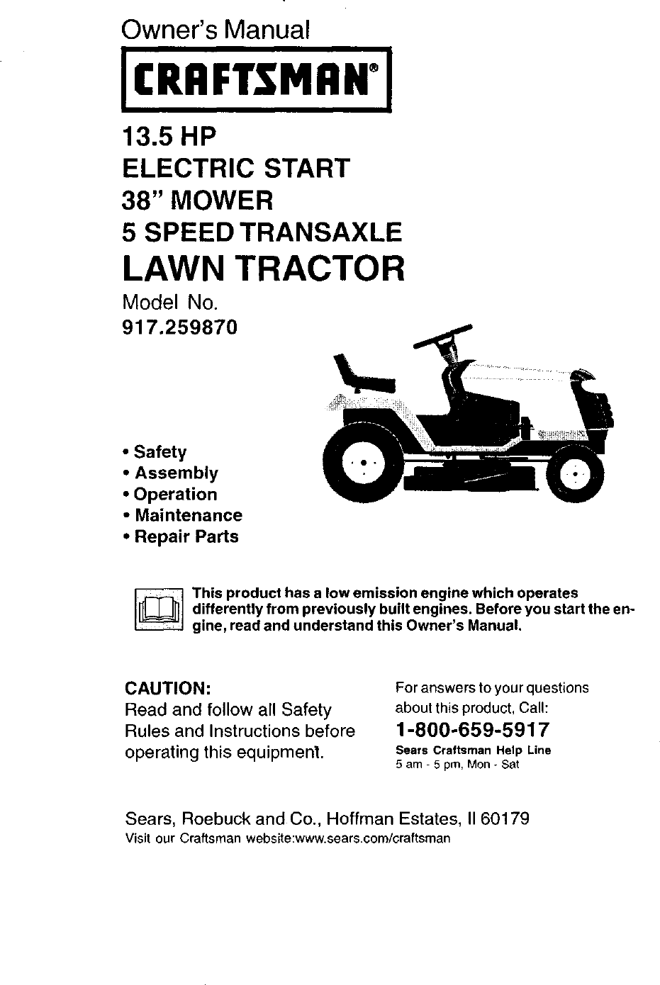CRAFTSMAN Lawn, Tractor Manual L0011044