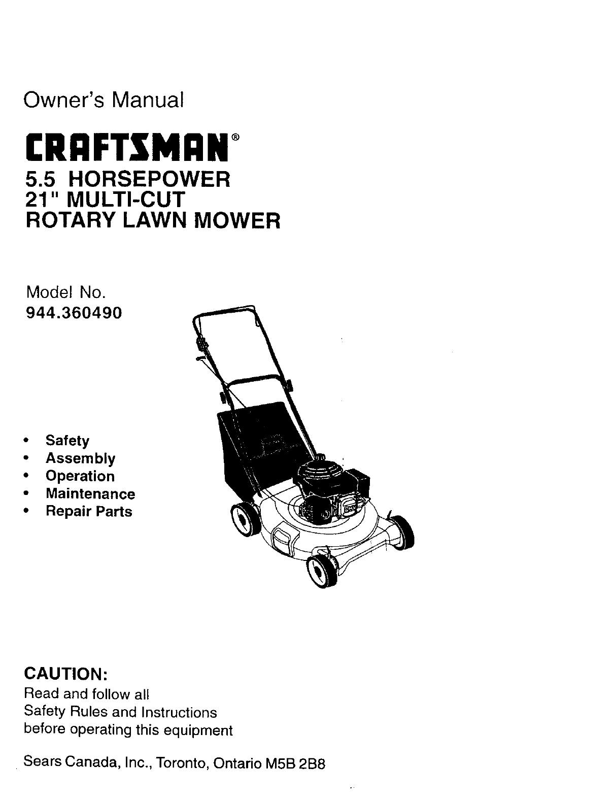 CRAFTSMAN Walk Behind Lawnmower, Gas Manual L0020153
