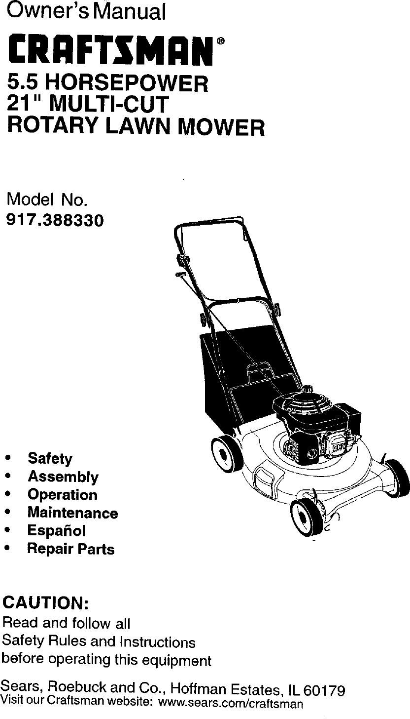 CRAFTSMAN Walk Behind Lawnmower, Gas Manual L0030043