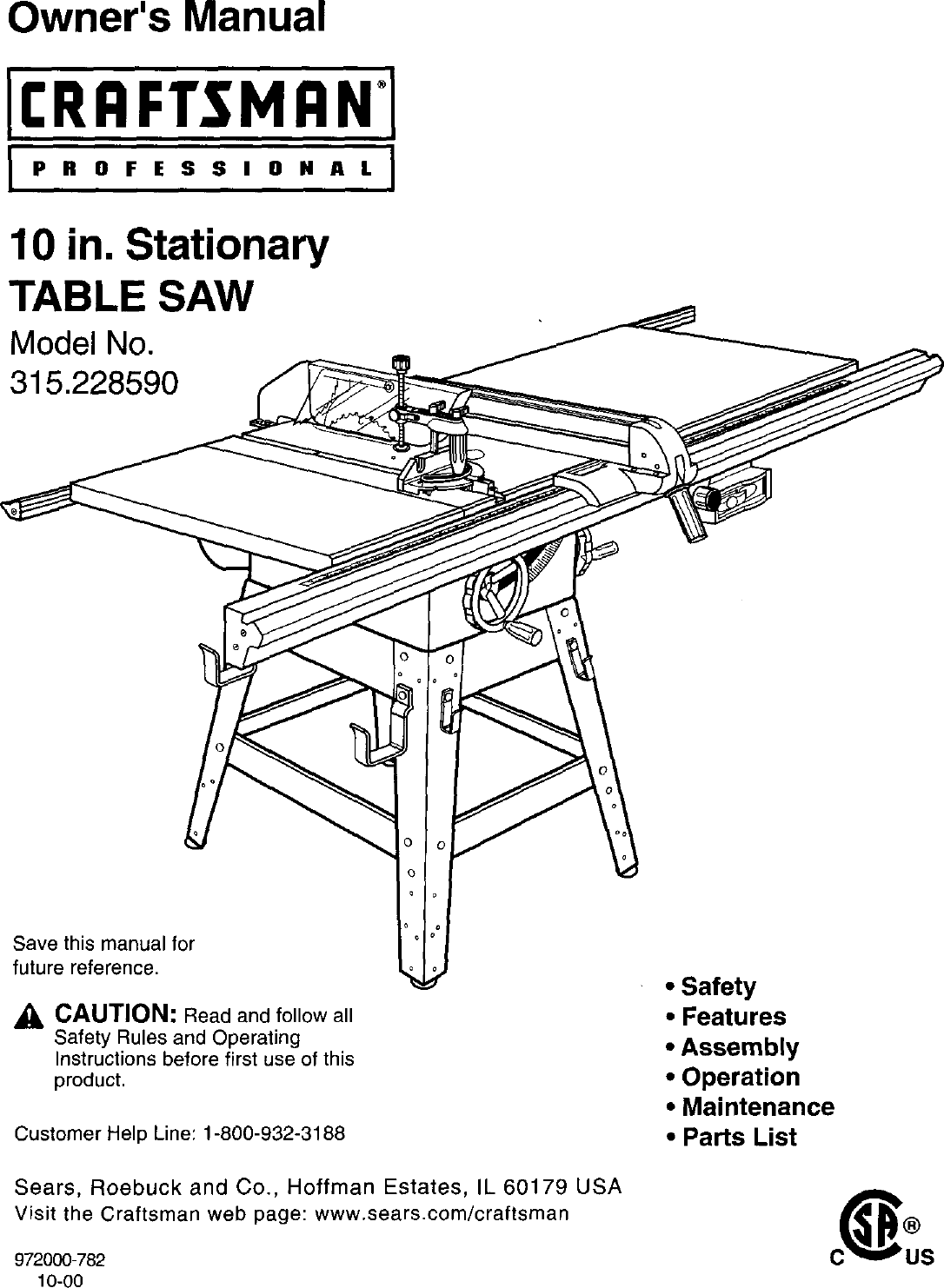 CRAFTSMAN Saw Table Manual L0102049