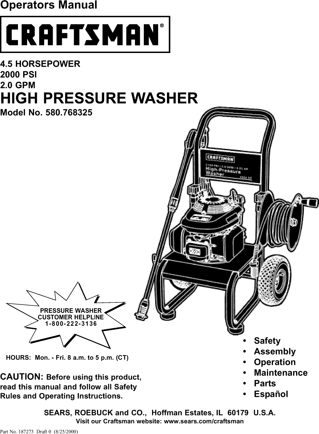 CRAFTSMAN Power Washer, Gas Manual L0209013