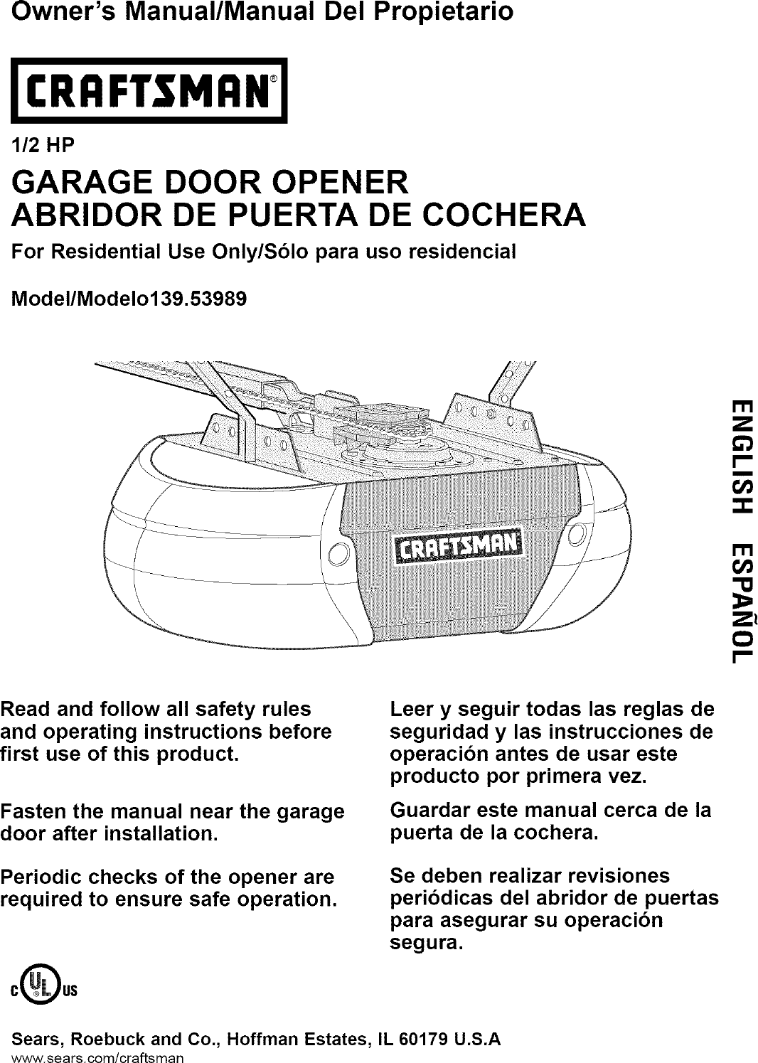 CRAFTSMAN Garage Door Opener Manual L0406005
