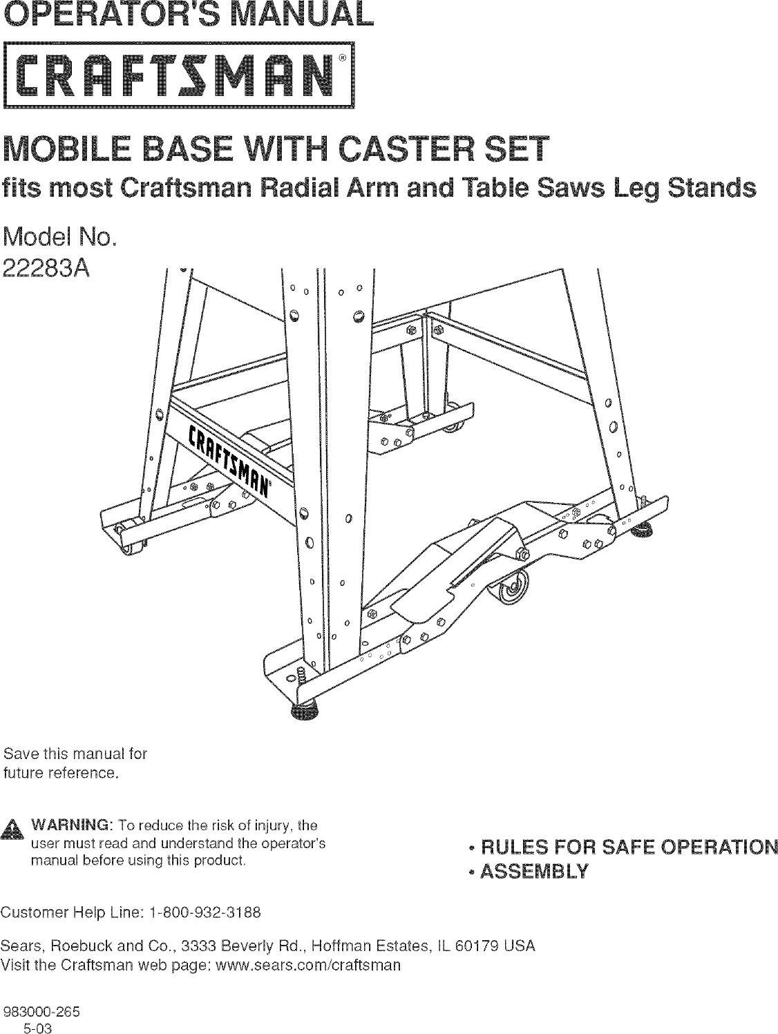 CRAFTSMAN Grinder Bench Accessories Manual L0406527