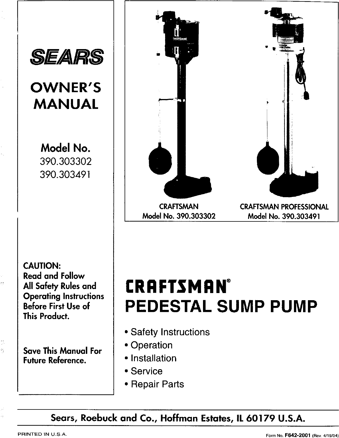 Page 1 of 8 - CRAFTSMAN  Sump Pump Manual L0407609