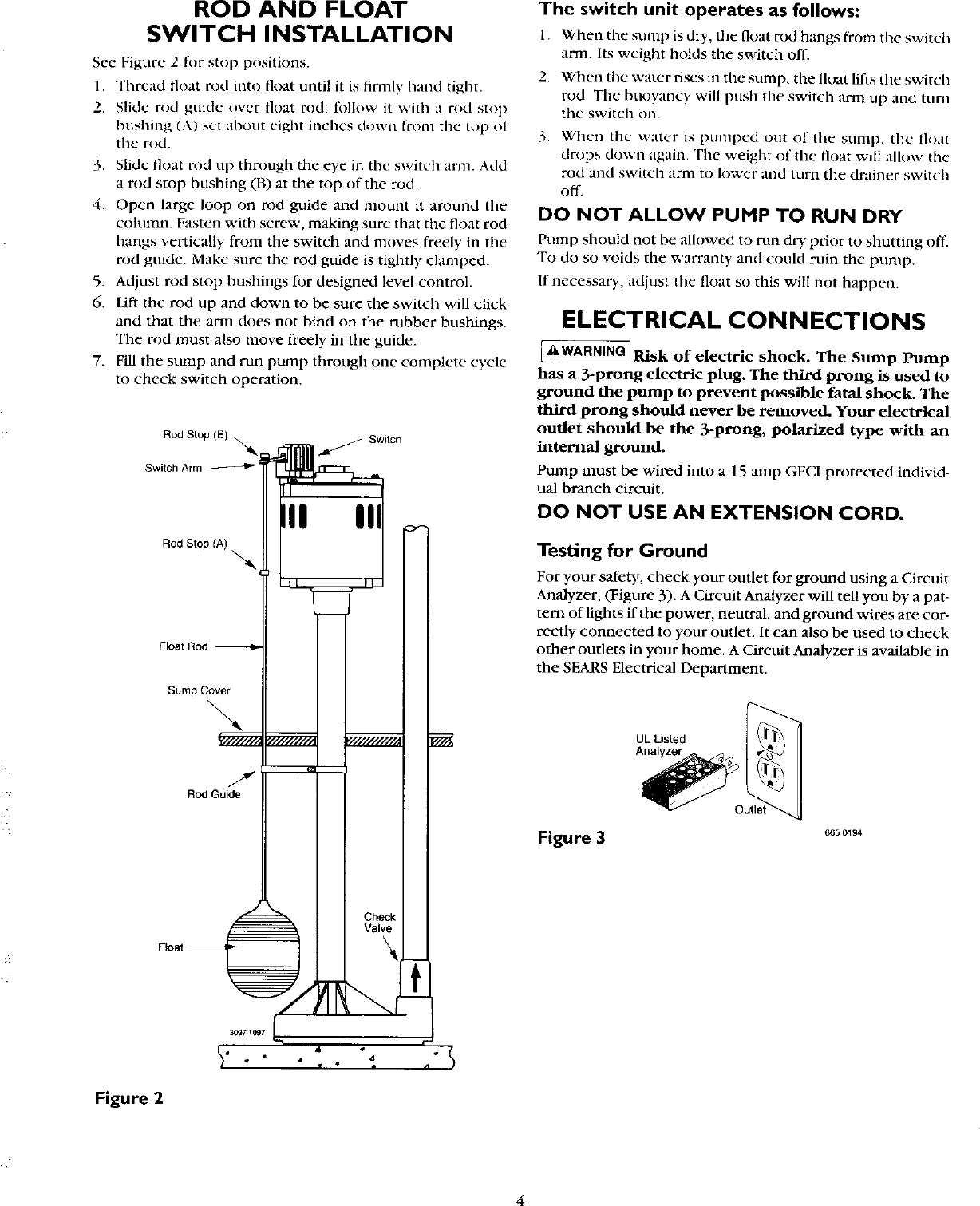 Page 4 of 8 - CRAFTSMAN  Sump Pump Manual L0407609