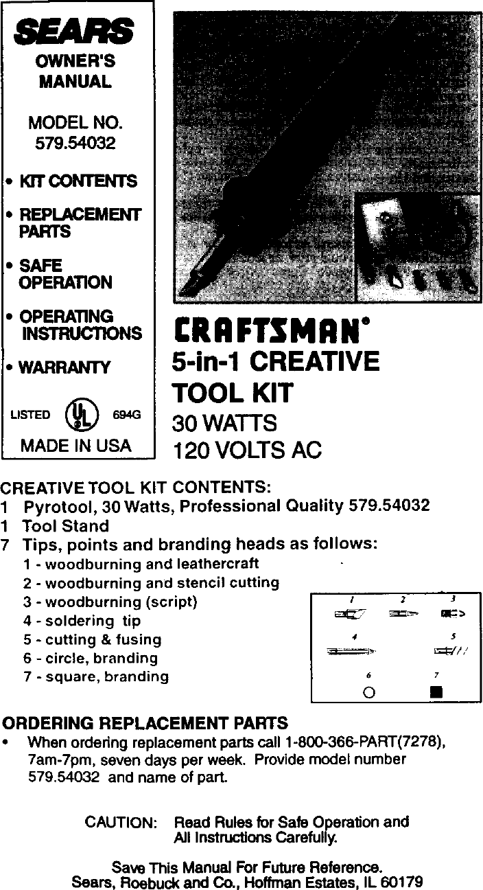 CRAFTSMAN Soldering Gun Manual L0408307