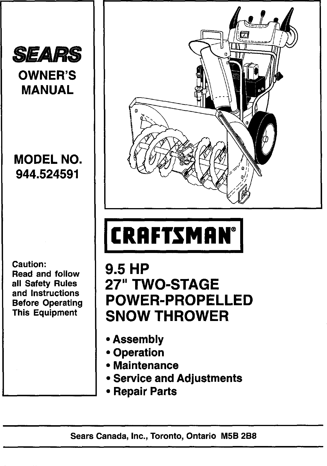 CRAFTSMAN Snowthrower, Gas Manual L0521358