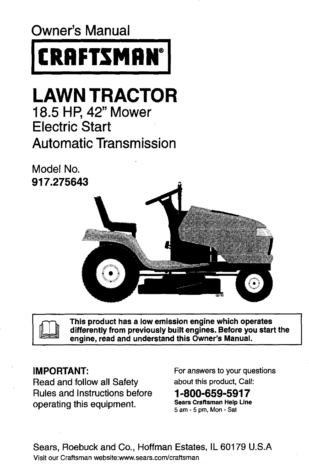 CRAFTSMAN Lawn, Tractor Manual L0522257