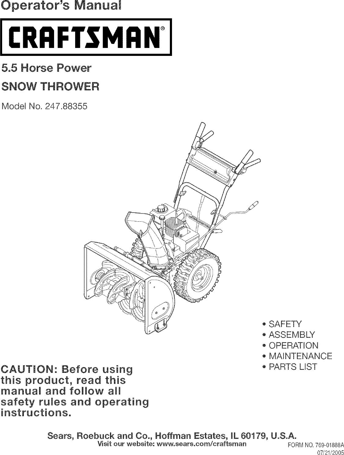 CRAFTSMAN Snowthrower, Gas Manual L0522280