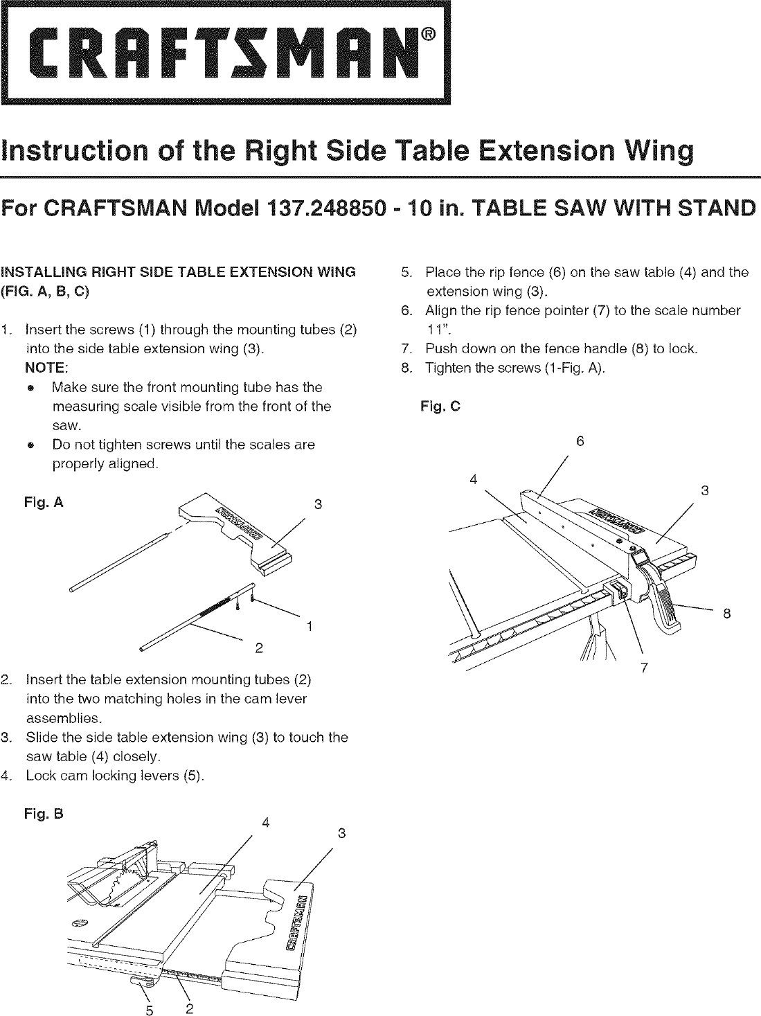 Page 1 of 1 - CRAFTSMAN  Saw Table Manual L0606547