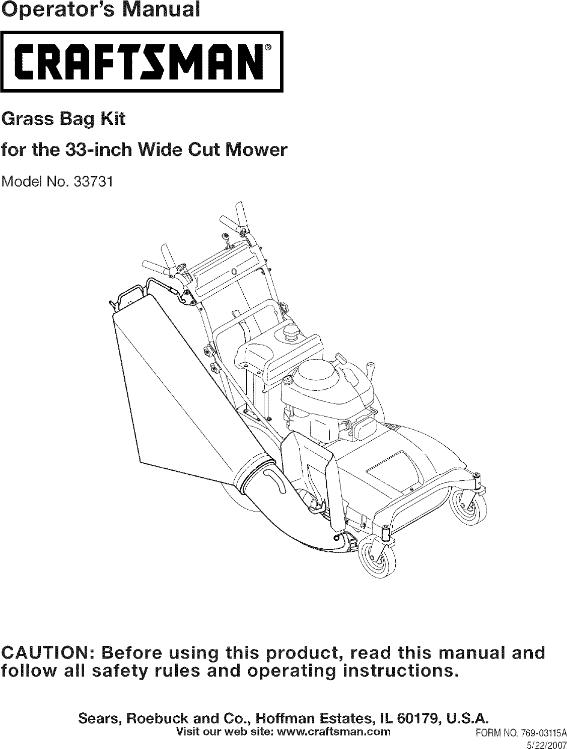 CRAFTSMAN Grass Catcher Manual L0712140