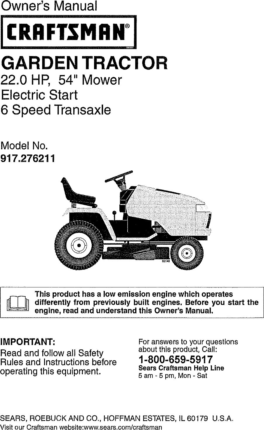 CRAFTSMAN Lawn, Tractor Manual L0803602