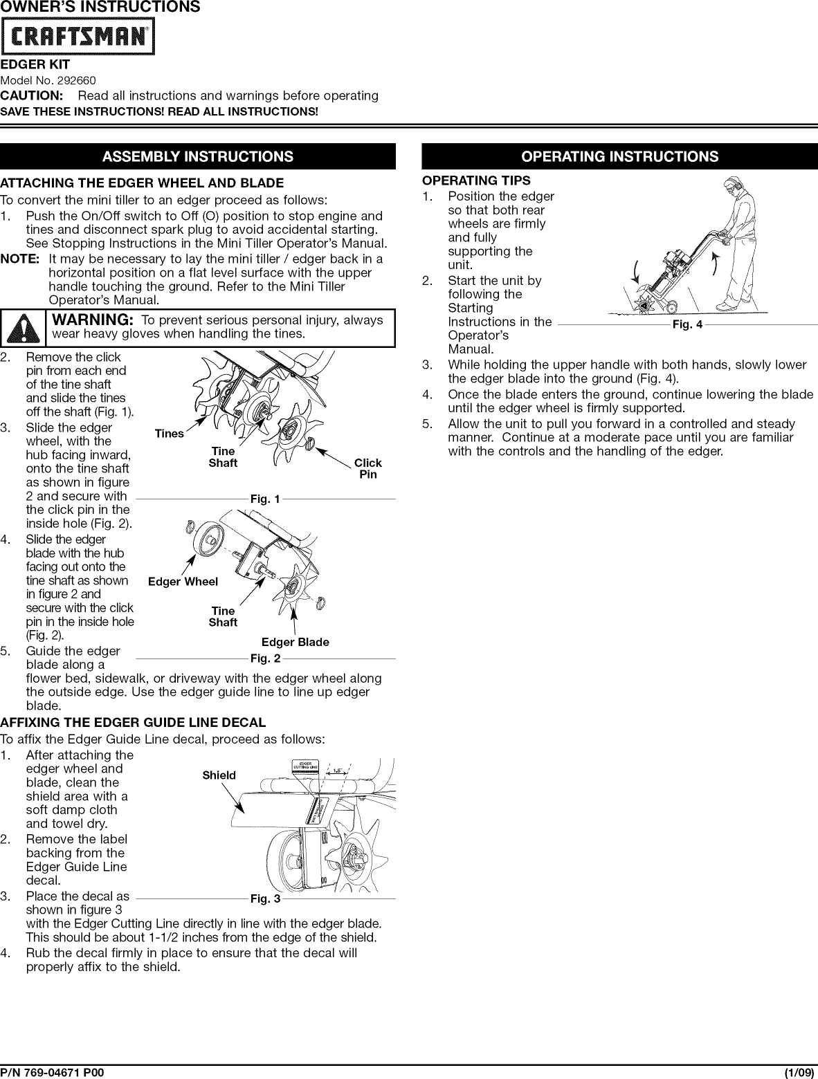 CRAFTSMAN Accessories / Attachments, Gas Tiller Manual L0902510