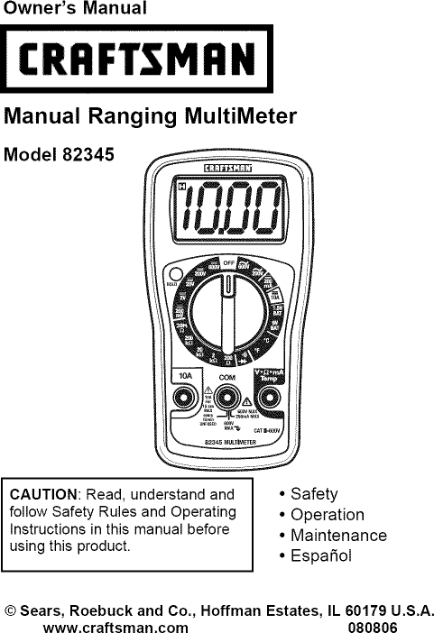 Bestseller: Craftsman Multimeter 82345 Manual