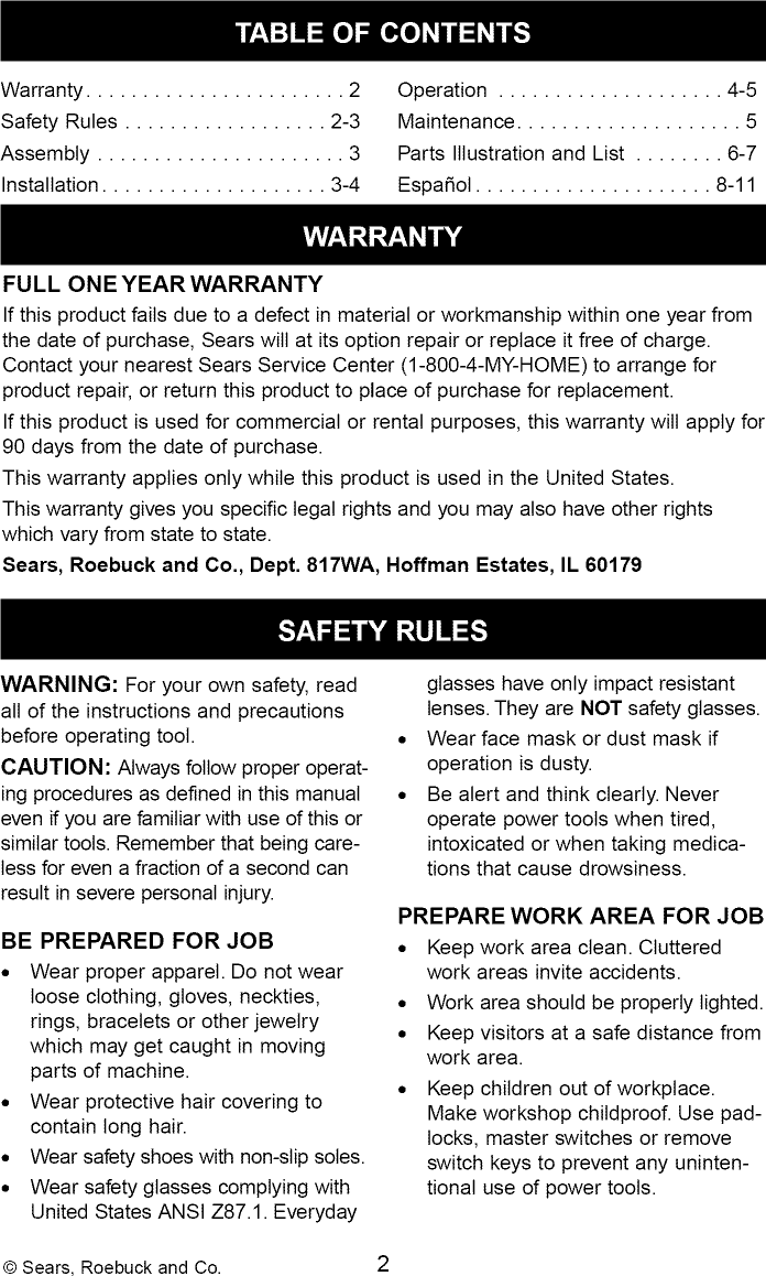 Page 2 of 8 - CRAFTSMAN  Mortiser Manual L0910186