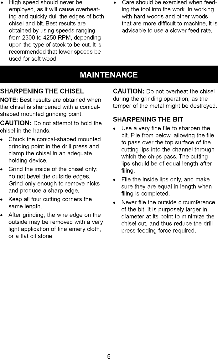 Page 5 of 8 - CRAFTSMAN  Mortiser Manual L0910186