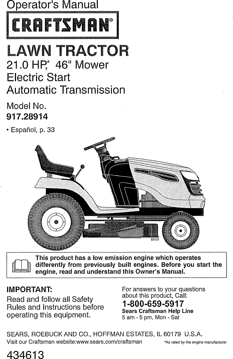 CRAFTSMAN L1002011 Lawn, Tractor Manual