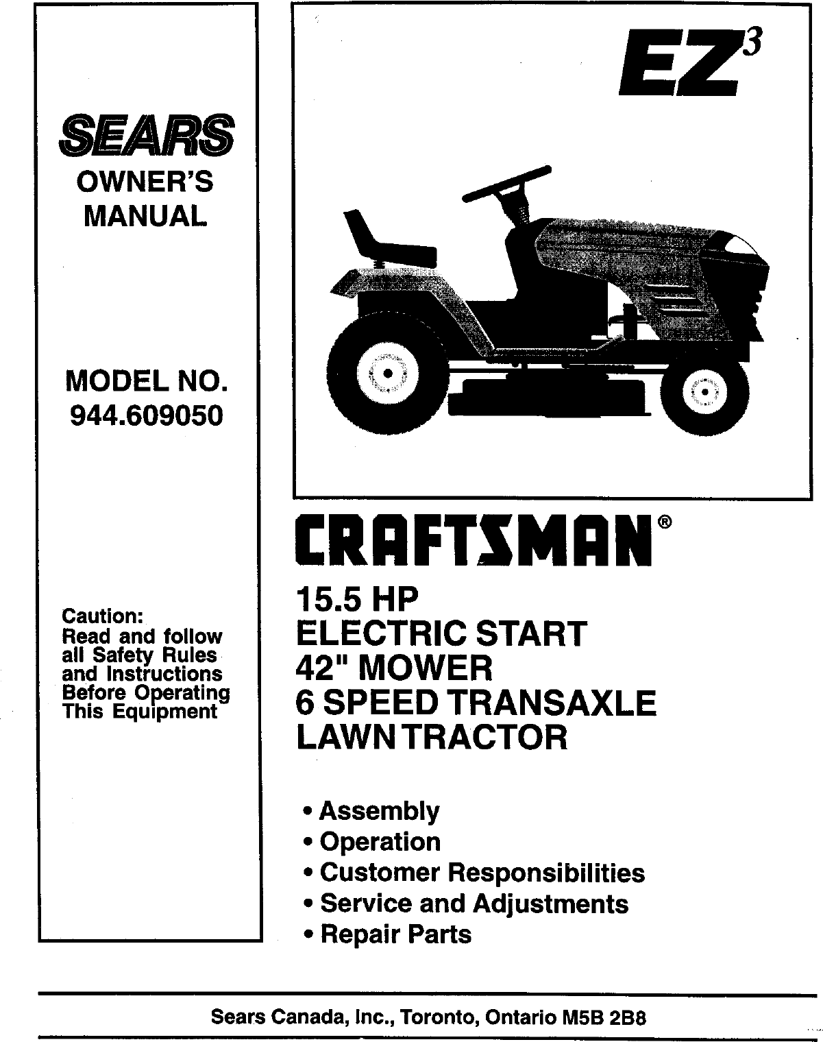 CRAFTSMAN Lawn, Tractor Manual L9060110