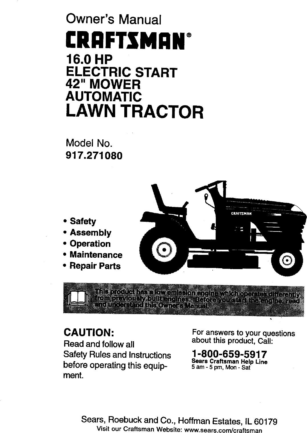 CRAFTSMAN Lawn, Tractor Manual L9080093