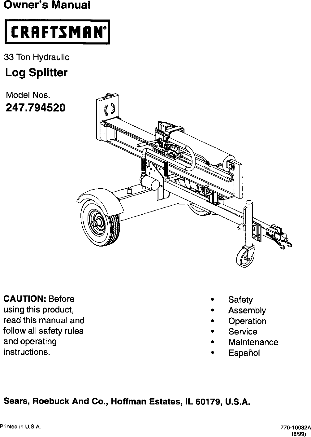 Craftsman Gas Log Splitter Cover 