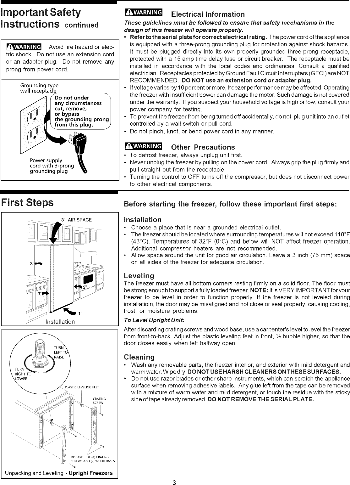 Page 3 of 9 - CROSLEY  Upright Freezer Manual L0812640