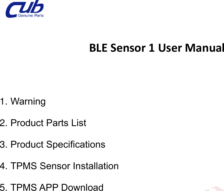 Page 1 of CUB ELECPARTS BLESENSOR1 BLE Sensor 1 User Manual 