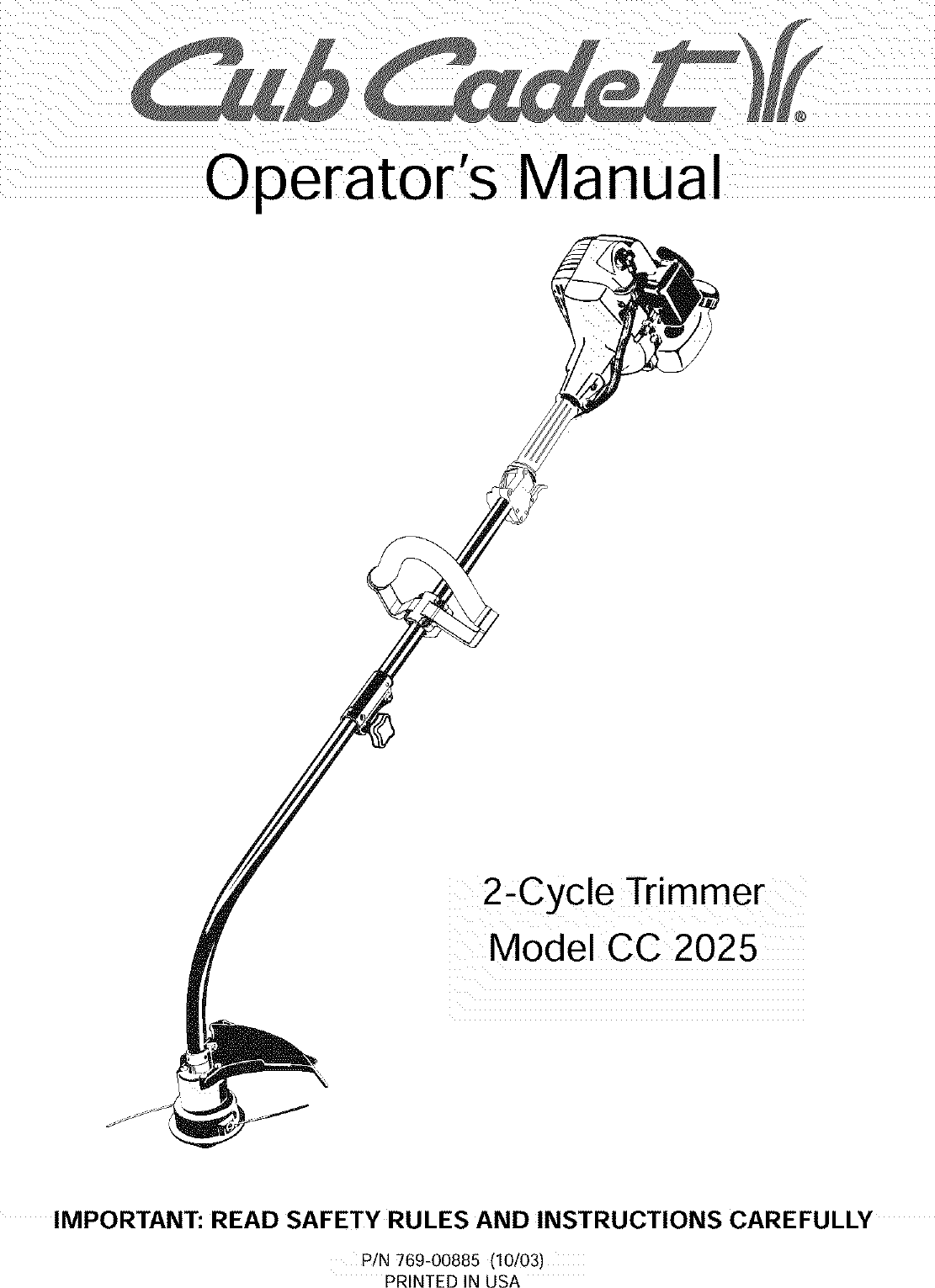 CUB CADET Line Trimmers/Weedwackers, Gas Manual L0404048