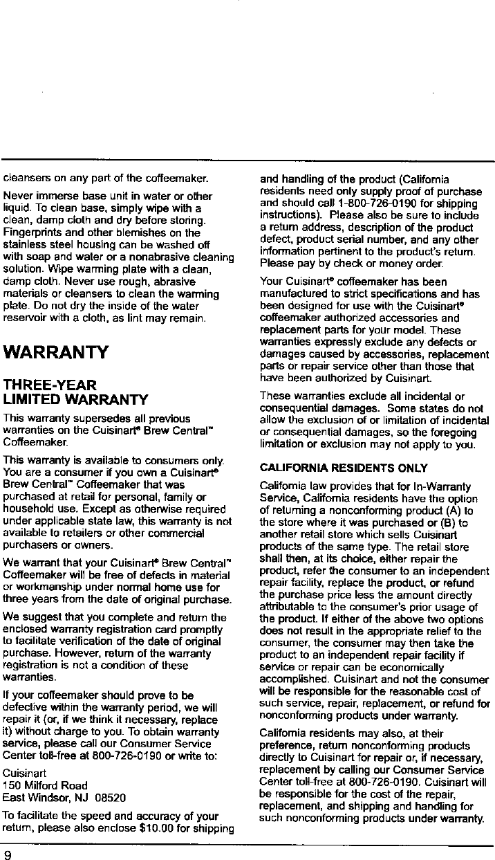 Page 10 of 12 - CUISINART  Coffee/Tea Maker Manual L0701001