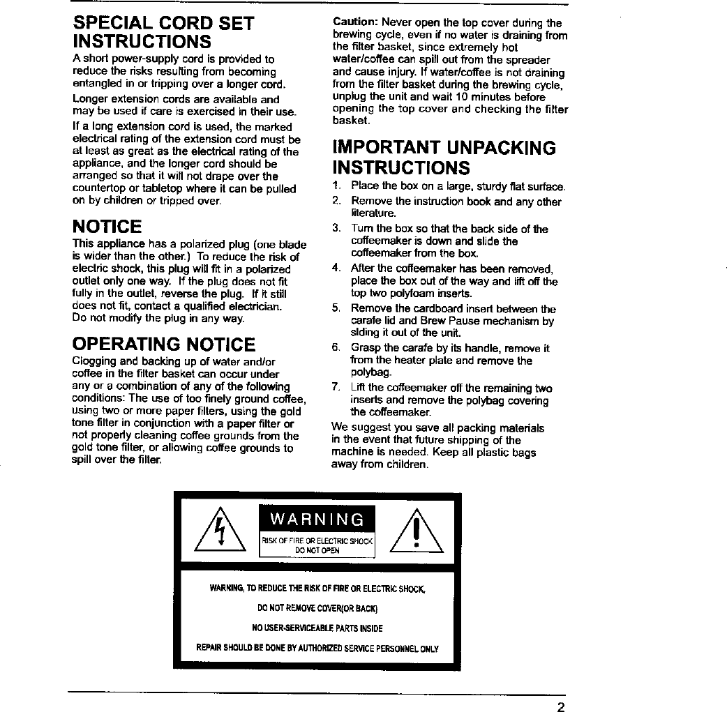 Page 3 of 12 - CUISINART  Coffee/Tea Maker Manual L0701001