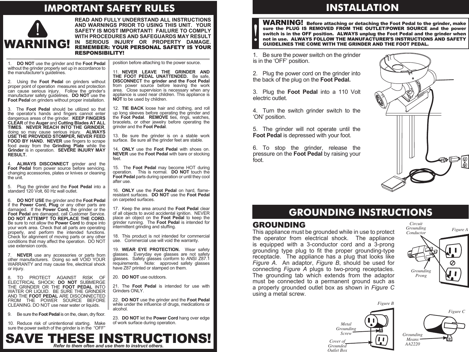 Page 2 of 2 - Cabelas Cabelas-Cabelas-Grinder-Foot-Pedal-08-0901-Users-Manual-  Cabelas-cabelas-grinder-foot-pedal-08-0901-users-manual