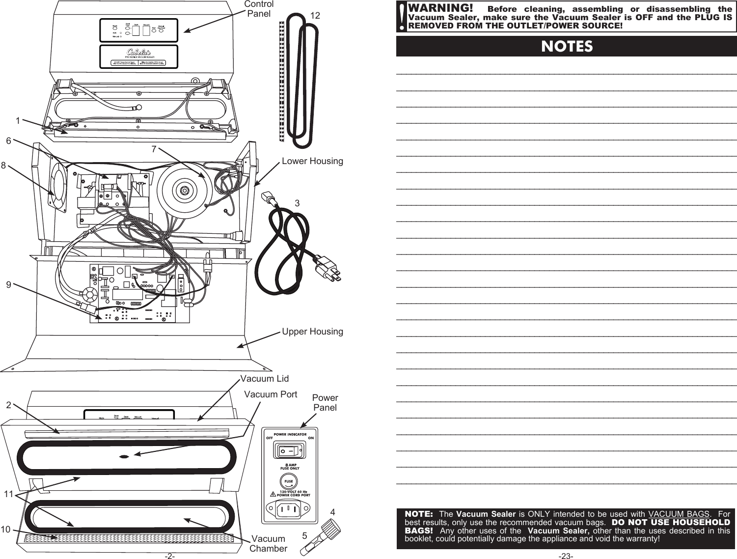 Page 2 of 12 - Cabelas Cabelas-Pro-Series-Vacuum-Sealer-08-0601-C-Users-Manual-  Cabelas-pro-series-vacuum-sealer-08-0601-c-users-manual