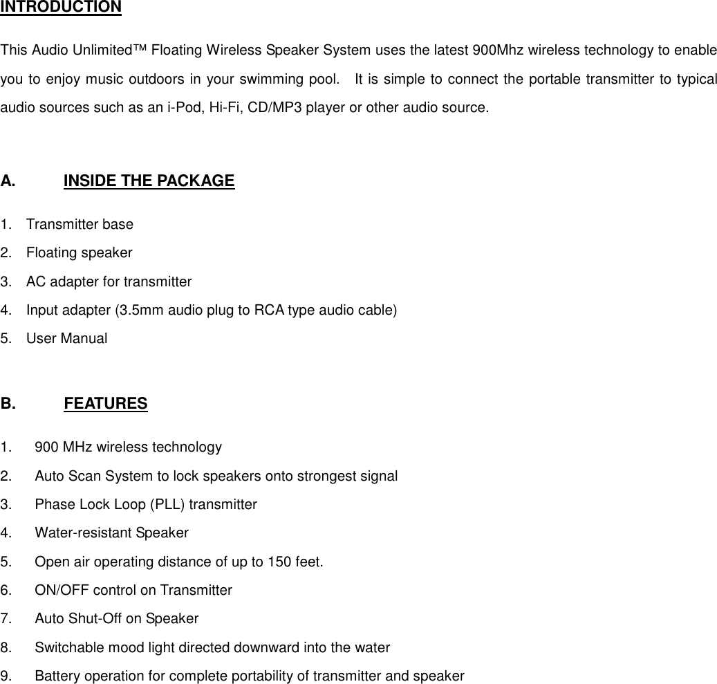 Page 2 of 8 - Cables-Unlimited Cables-Unlimited-Audio-Unlimited-Spk-Pool-Users-Manual User Manual - SPK-POOL