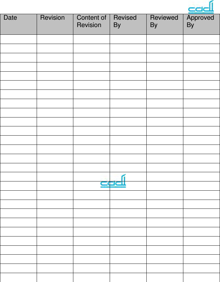   Date  Revision  Content of Revision  Revised By   Reviewed By  Approved By                                                                                                                                                                       