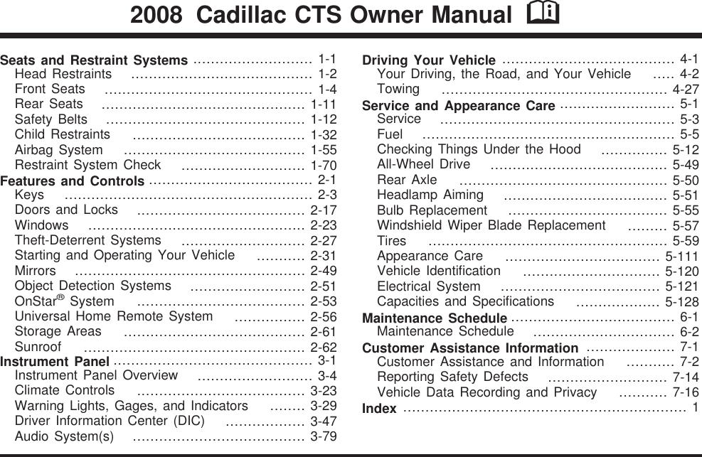 2008 CADILLAC STS OWNERS MANUAL visual data 4