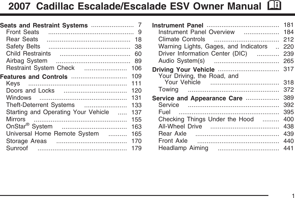 Cadillac Escalade Esv Owner S Manual GM Manuals