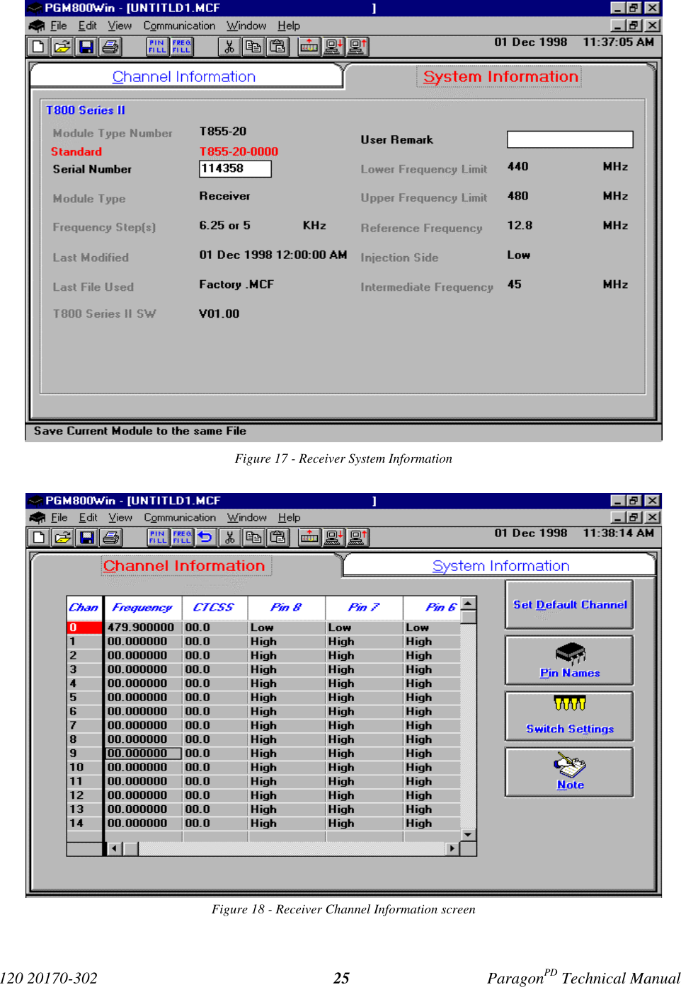 120 20170-302 ParagonPD Technical Manual25Figure 17 - Receiver System InformationFigure 18 - Receiver Channel Information screen