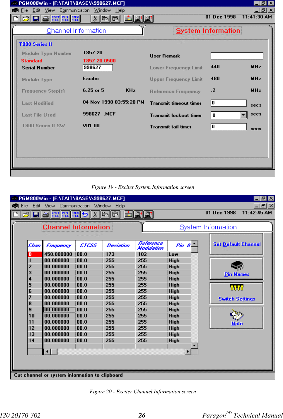 120 20170-302 ParagonPD Technical Manual26Figure 19 - Exciter System Information screenFigure 20 - Exciter Channel Information screen