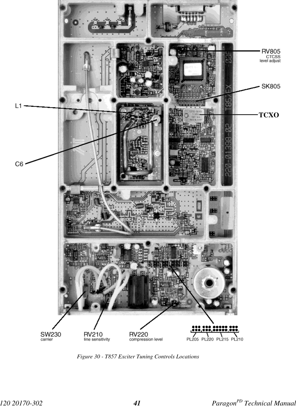 120 20170-302 ParagonPD Technical Manual41Figure 30 - T857 Exciter Tuning Controls LocationsTCXO